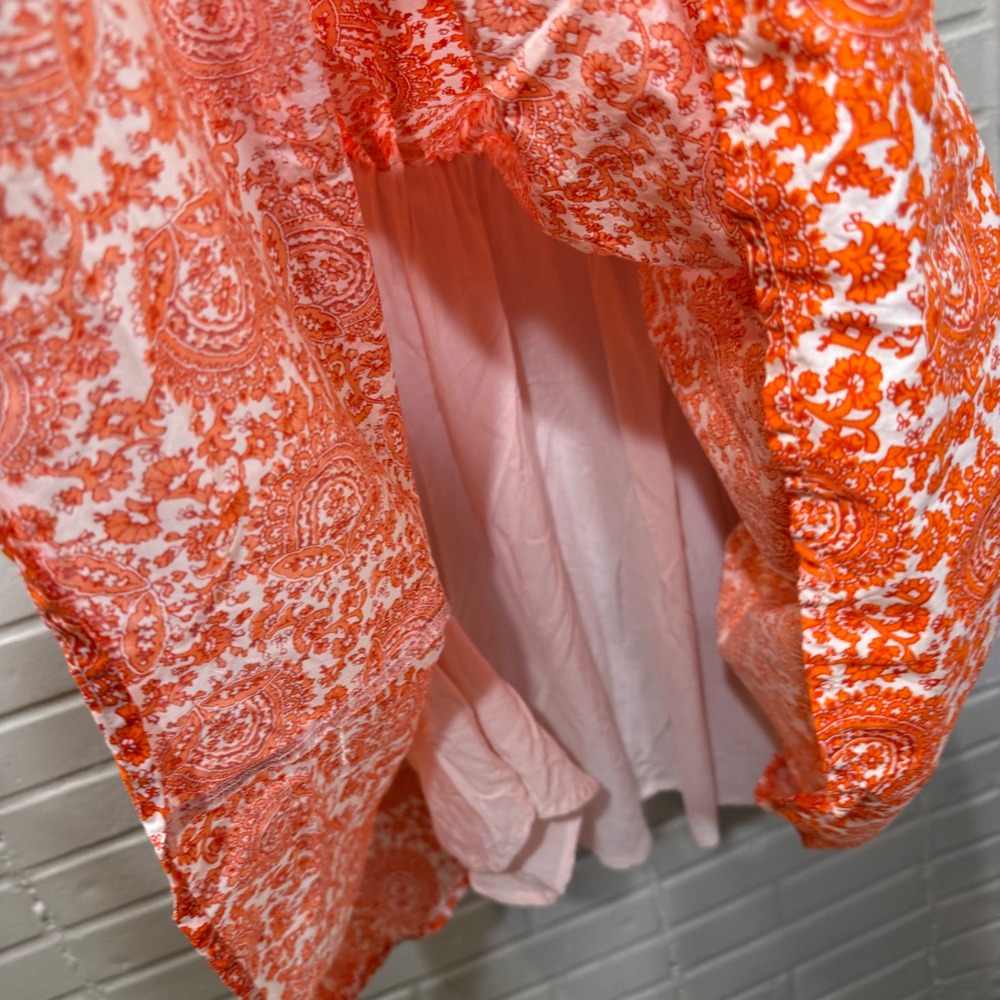 J Crew Ruffle Collar Mini Dress Cotton Poplin‎ Floral Bouquet Orange Paisley Med - Picture 8 of 16